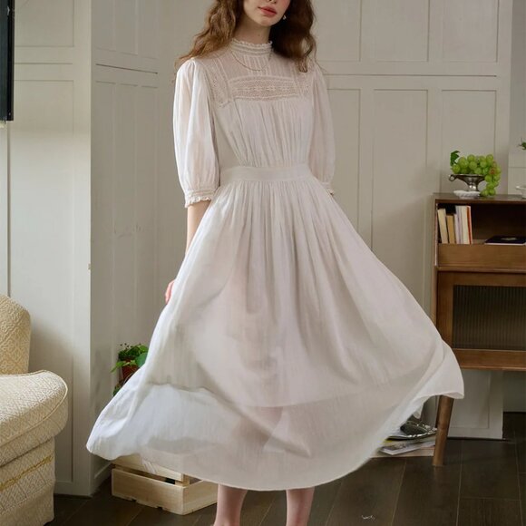 Simply Retro Dresses & Skirts - Simply Retro - Averie Lace Panel White Cotton Dress